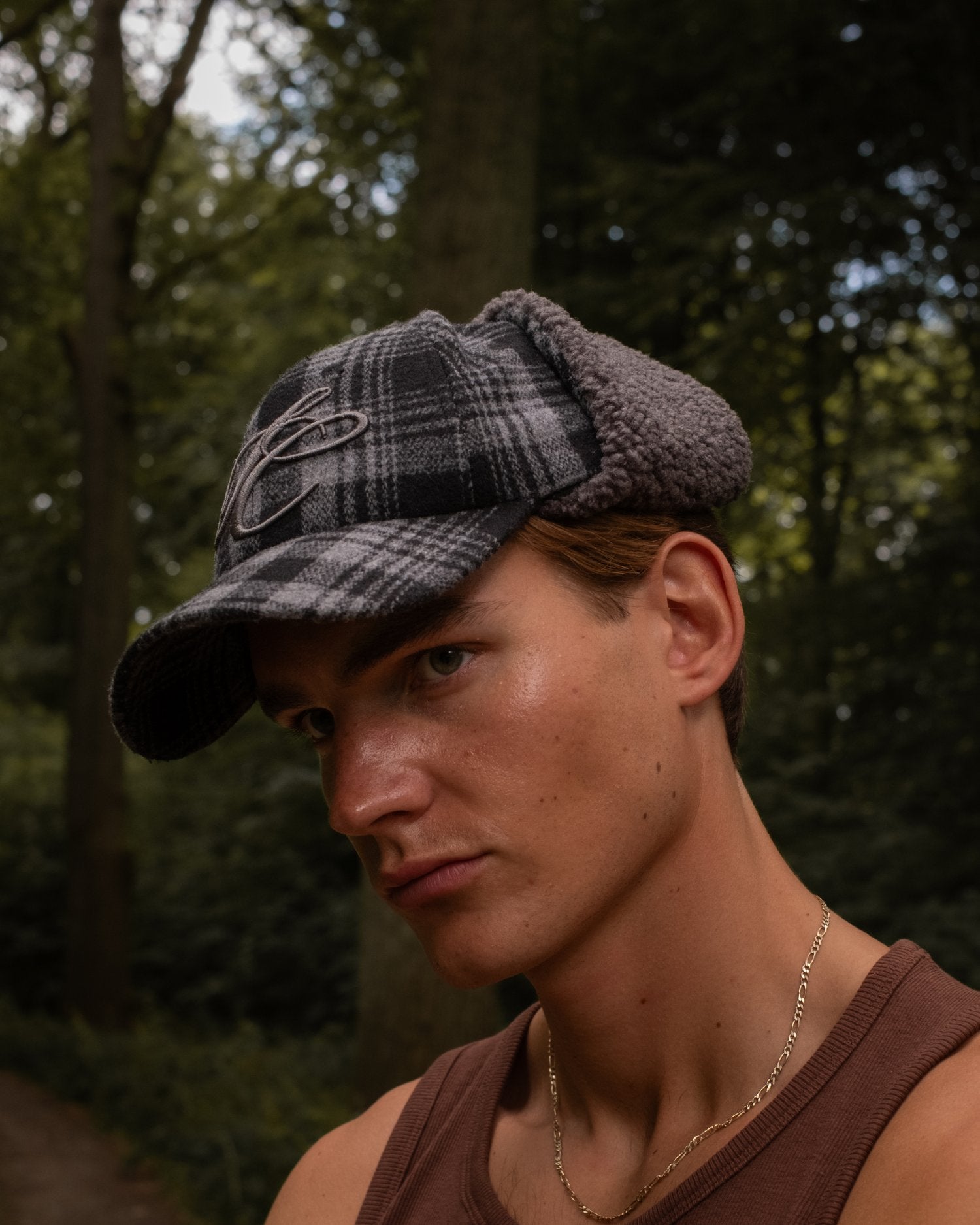 Dog-Ear Cap Checked Grey